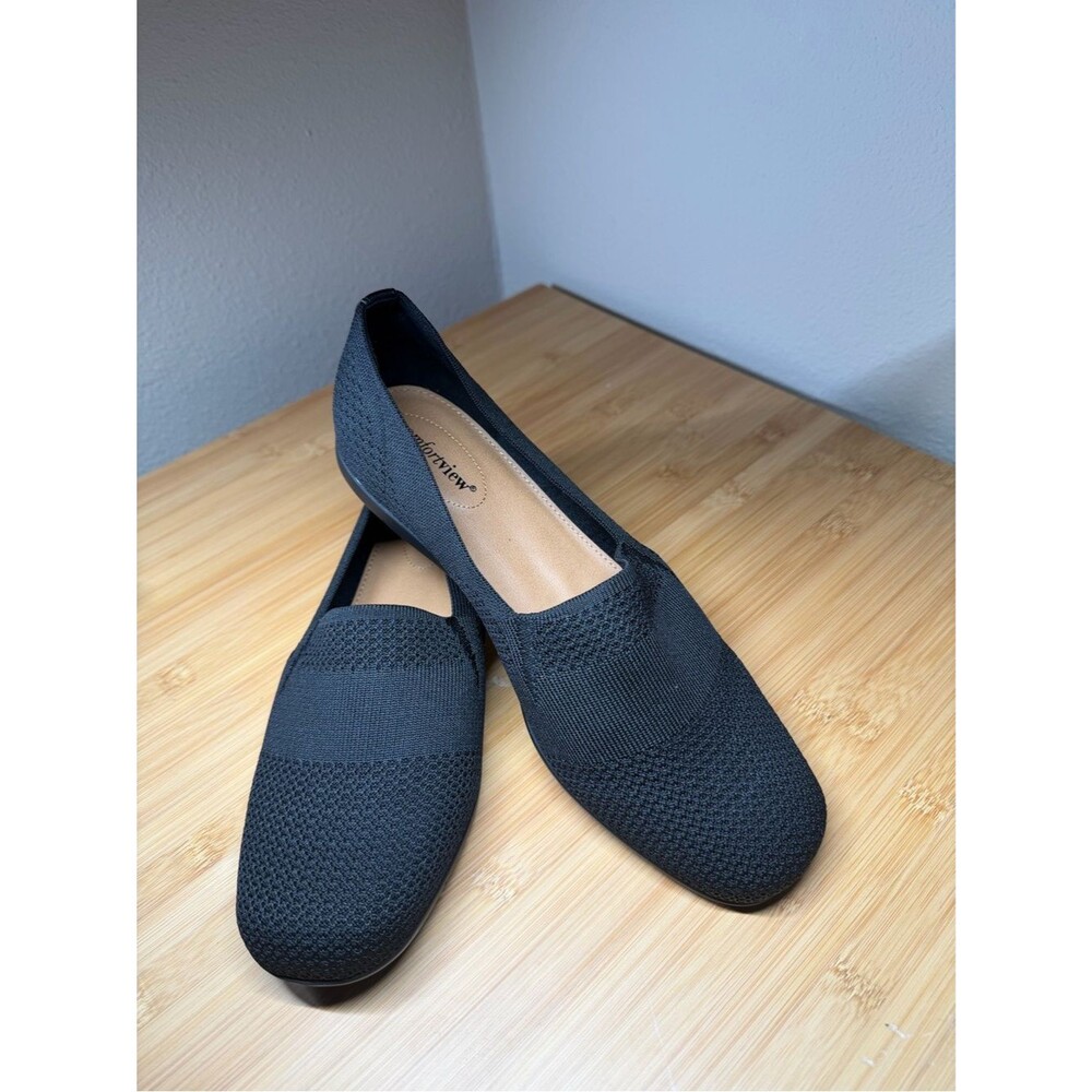 Comfortview Women's Black Tessa Round Toe Knit Slip-On Flats Size 11M